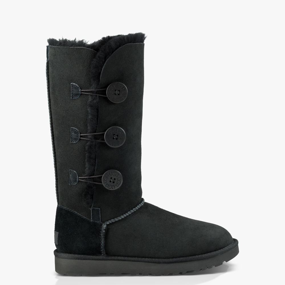 Bottes Classic UGG Bailey Button Triplet II Femme Noir Soldes 863CJAQP